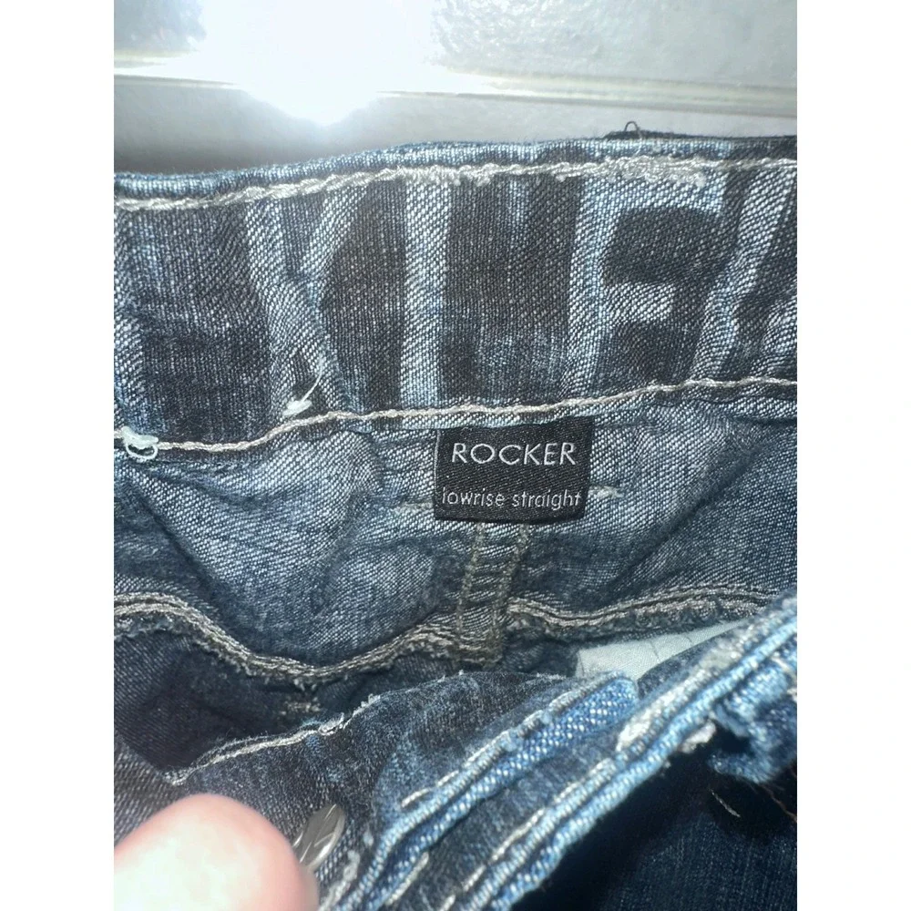 Calvin Klein Jeans Rocker Low Rise Straight Distressed Patchwork Denim Blue Mens